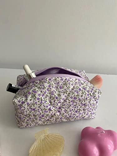 Estética da bolsa de maquiagem floral de algodão com bolsa de produtos para cuidados com a pele de acolchoamento eco-amigável