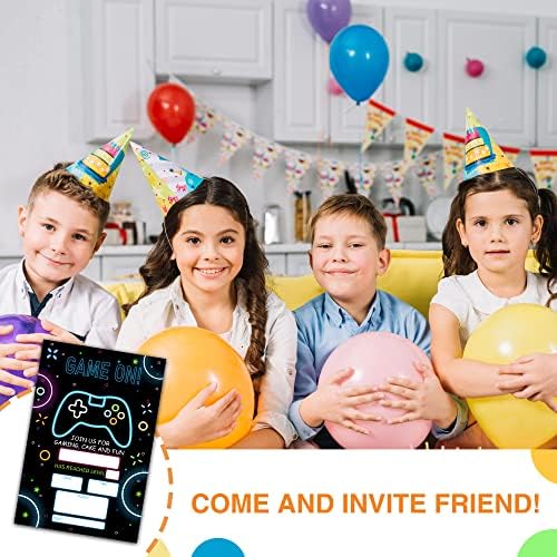 Detiho 4 x 6 Video Tae Theme Party Party Invitation Cards com envelopes - Game On - Gaming Party Invitation - 20 Sets - E39