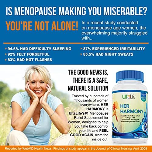 Ultalife, seus suplementos de Harmony menopausa para mulheres + raiz de cohosh preto - alterações de humor, ganho de peso,