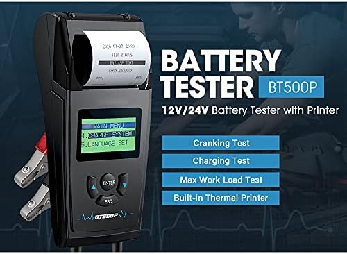 Testador de bateria de carro TWDYC BT500P com impressão de 12V 24V Testador de bateria de carros com teste de carga da bateria
