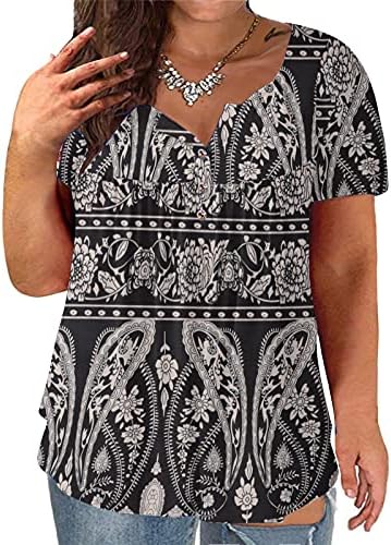 Túdos de túnica de verão de tamanho grande para mulheres moda de moda roque camiseta floral vesas de pescoço de pescoço de mangas curtas