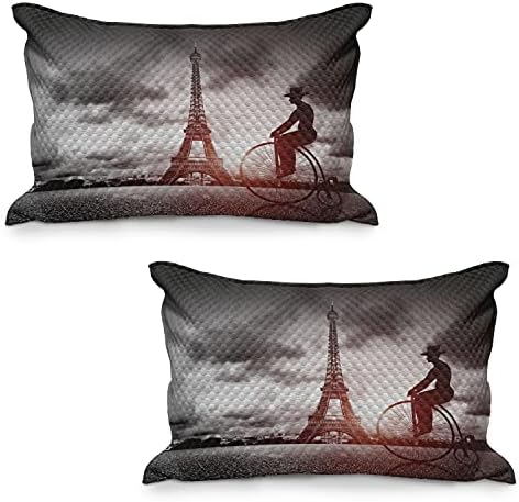 Ambesonne Eiffel Tower acolchoada Cobertura de travesseiros, homem em bicicleta retrô ao lado de Eiffel Tower Paris France