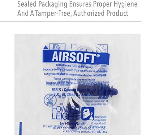 Howard Leight de Honeywell Airsoft flangeado reutilizável tampões de ouvido com cordão de nylon branco, 100 pares