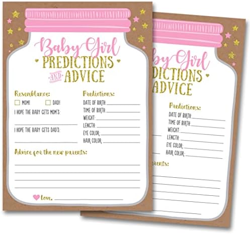 50 previsões de chá de bebê e cartões de conselho para menina, pedreiro jarra - jogos de chá de bebê, decorações de chá