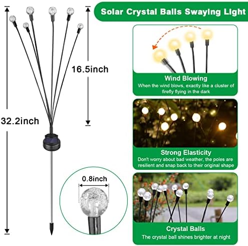 Khto solar luzes de bombeiros ao ar livre à prova d'água ， Solar Ball Ball Starburst Luzes decorativas de jardim para