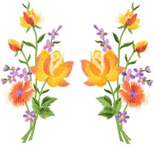 Rosas laranja emparelhar flores de buquê floral boho apliques bordados de ferro patches novos