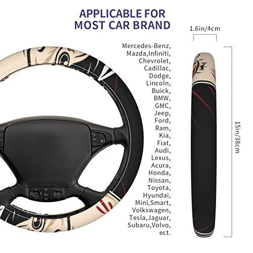 Caveira de volante de carro, volante, volante feminino com tampa de proteção anti-esquisitos para o volante, Universal 15 polegadas