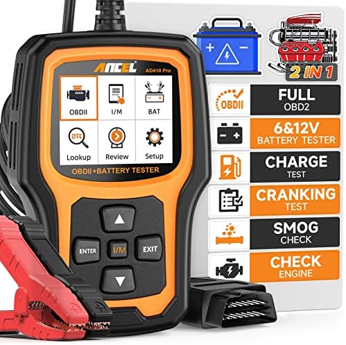 Ancel AD410 Pro+ 2 em 1 OBD2 Testador de bateria do scanner, ferramenta de diagnóstico OBD2 Scanner para verificação do carro