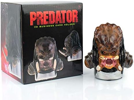 Predator Official com o titular do cartão de visita | Cabeça detalhada | 3D Manfled Desk Top Cart Stand | 4,5 de altura