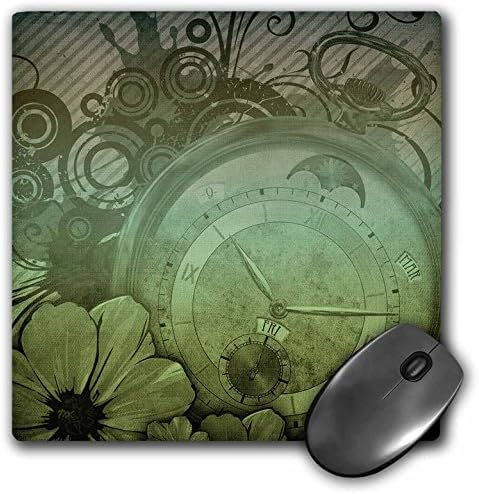 3drose LLC 8 x 8 x 0,25 polegadas steampunk relógio de relógio e design de mouse de design de flores