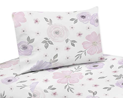 Doce JoJo Designs lavanda roxa, rosa, cinza e branco lençol de solteiro para a aquarela Coleção floral - conjunto de 3 peças - Flor
