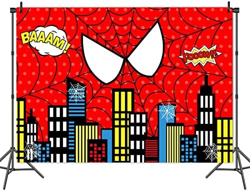 Red Spider Spider Photography Backdrop para crianças meninos 1º aniversário Banner Decorações de super -heróis Cidade