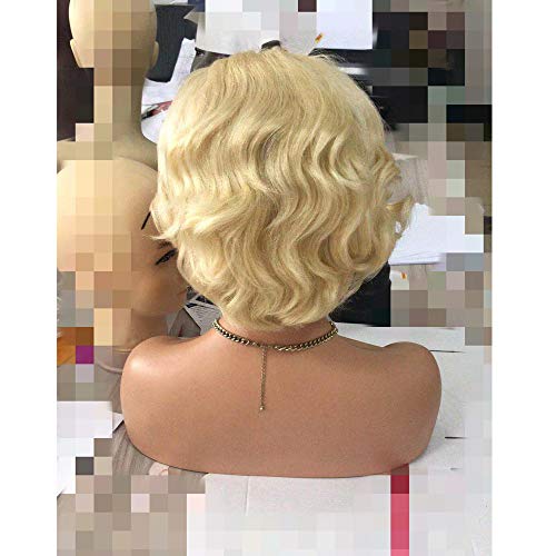 Cabelo choshim Cabelo humano Brasil Blonde Cor 613 Wavy curto 13x4 Tamanho Lace Front Fashion Style Pixie Cut Natural Curly Front Lace Wig For Mulheres 8 polegadas