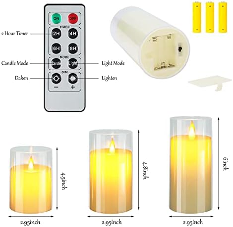 Aigignis Pacote de velas piscando sem chamas de baleia de 3 velas LEDs feitas de plexiglasse e controle remoto inquebráveis ​​com temporizador