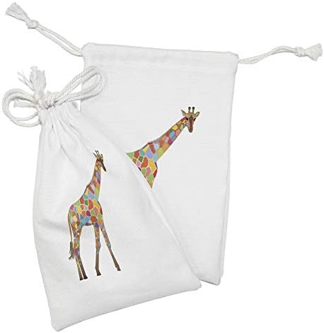 Conjunto de bolsas de tecido de girafa de Ambesonne de 2, arte abstrata colorida interpretou um animal selvagem de pescoço comprido
