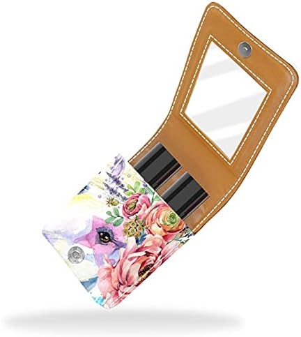 Flores estéticas Unicorn Small Lipstick Case com espelho para bolsa, suporte de maquiagem cosmética de couro durável, kit de