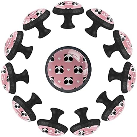 12 peças fofas panda rosto com coração em maçanetas de vidro rosa doce para gavetas de cômodas, 1,37 x 1,10 em armários de