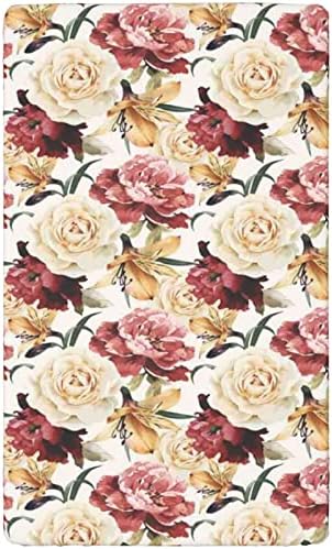 Folha de berço com tema de rosa, colchão de berço padrão folha de colchão ajustado de colchão de colchão macio de colchão