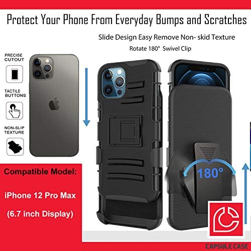 Ohiya Case Compatível com o iPhone 12 Pro Max [Proteção militar Proteção à prova de choque de choque para o coldre -preto do