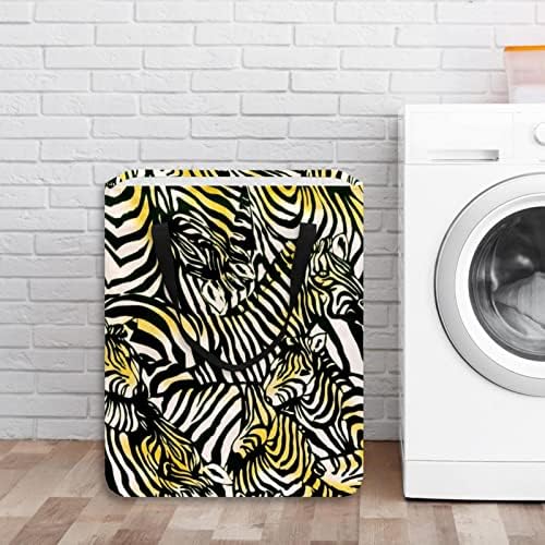 Animal zebra rebanho amarelo preto preto estampa branca cesto de lavanderia dobrável, cestas de lavanderia à prova d'água de 60L