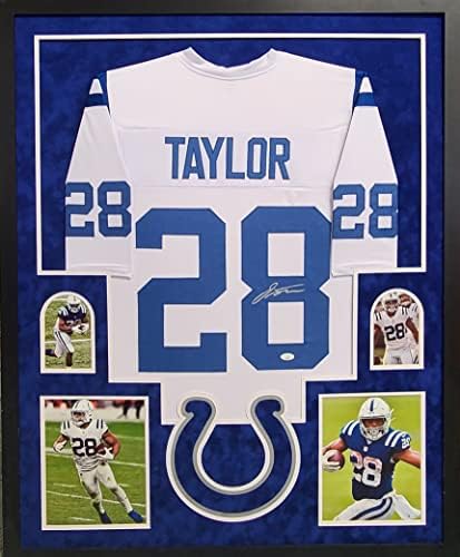 Jonathan Taylor Indianapolis Colts Autograph Autografado assinado Jersey 4 Pic Suede Certificada JSA White Matted