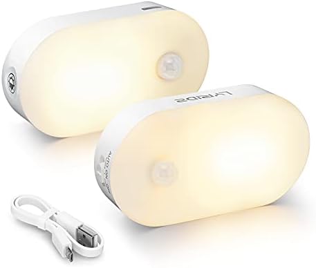 Lyridz Recarregável Bateria Night Light, cola no mini sensor de movimento Light Warm Branco de 1-20lm Luz LED com brilho
