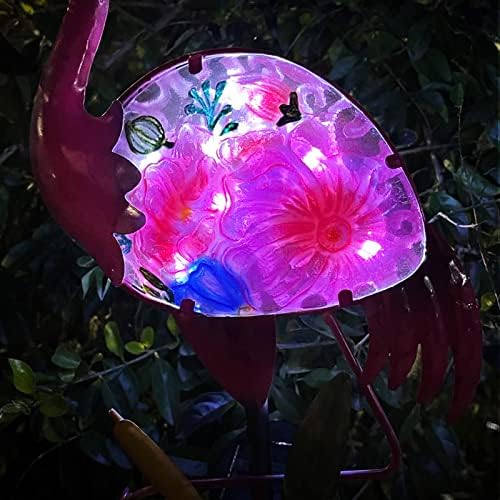 Luzes de jardim solares solares wufeily, vidro e metal flamingo decoração de jardim solar luzes solares luzes solares