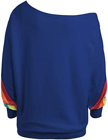 Camisa de manga comprida para feminino Rainbow Print Off tops Tops Sweatshirt Ladies Casual Blusa Pullover solta Camisas