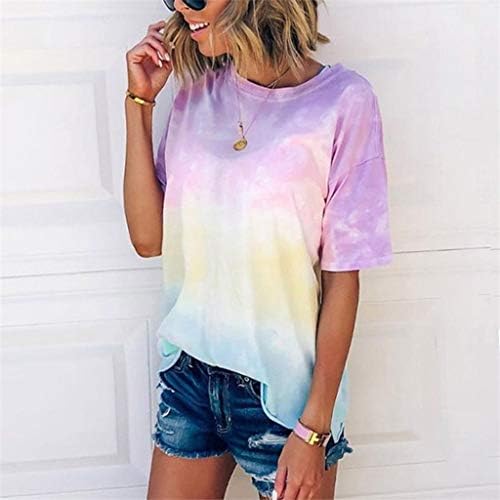 Mulheres Tops de verão Camisetas de manga curta Tie-dye Impredido saindo de camiseta de camiseta de gola alta de gola alta