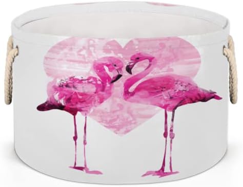 Casal Flamingo Grandes cestas redondas para cestas de lavanderia de armazenamento com alças cestas de armazenamento de cobertor