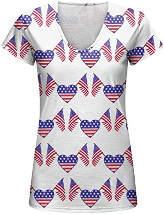 Camisa de manga comprida sintética Dia Mulheres Independência para mulheres Imprima camisas de verão diárias para o tanque de pescoço