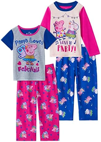 Pijamas de meninas de porco peppa para crianças crianças | Conjuntos de roupas de dormir de 4 peças para crianças pequenas de pijama