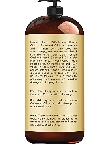Óleo de uva artesanal - puro e natural - óleo transportador terapêutico premium para aromaterapia, massagem, pele e cabelo hidratantes - enorme 28 fl. Oz