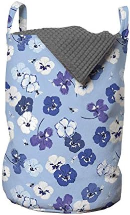 Bolsa de lavanderia da natureza de Ambesonne, tema floral Bluish Pansy Flowers Bumble Bebes and Drogoflies Imagens Arte da primavera,