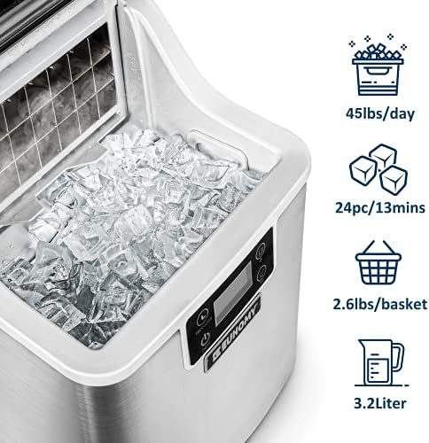 EUHOMOMY ICE MAKEM MACHERATOP, 2 maneiras de adicionar água, 45 libras/dia 24 PCs prontos em 13 minutos e New Wave Enviro Products