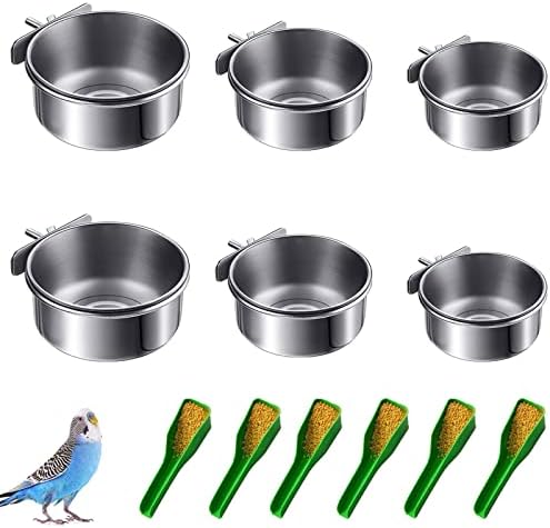 Interesses da sorte 6 PCs Pássaros de alimentação de pratos de prato, três tamanhos papagaio em aço inoxidável tigela de tigela