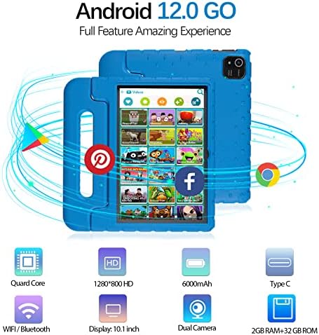 Tablet infantil, comprimido de 10 polegadas para crianças 1200 * 800 HD 2GB 32 GB Android 12,0 comprimido para crianças com