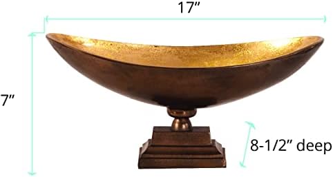 Howard Elliott 35017 tigela oblonga de bronze com brilho dourado por dentro, grande