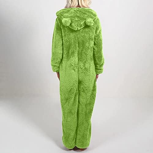 Macacão de inverno feminino macacão casual zíper com capuz com manga comprida pijamas quentes para roupas de dormir no inverno