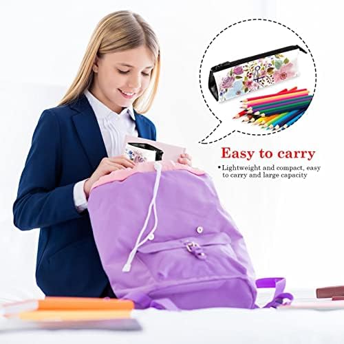 Laiyuhua portátil elegante lápis bolsa de couro pu de caneta compacta com zíper bolsa de papelaria bolsa cosmética Organizador de bolsas de bolsa de moeda de bolsas de bolsa de bolsa de bolsa aquário rosa floral rosa floral
