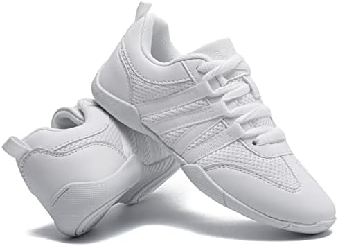 Twdkcher White Cheer Shoes para meninas jovens sapatos de torcida de jovens sapatos de torcida feminina sapatos de dança treinamento atlético Concurso de tecido respirável