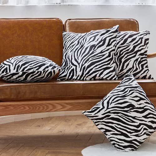 MerryLife 4-Pack 18x18 polegadas de almofada de almofada macia travesseiro travesseiro de veludo zebra impressão de tampas de travesseiro quadrado decorativo conjunto para sofá pátio cadeira de cadeira de cadeira de casa decoração de carro decoração-zorbra