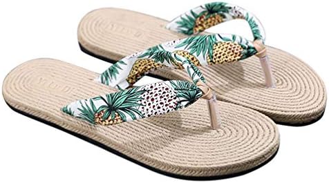 Happyyami Mulheres chinelas de chinelos planos imitação de palha de palha de palha de palha de palha casual sapatos de praia simples sandálias de saída bohemian chinelas 1 par