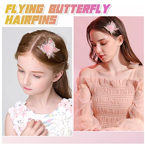 Hairpins de borboleta voadora de Kesaplan, 2pcs Roste -rolos rosa Cabelo movimentado de cabelos de borboleta, barretas