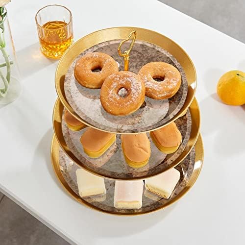 Conjunto de exibição de mesa de sobremesa, suporte de cupcakes de ouro, estandes de sobremesa, bandeja de porção de 3 camadas, suporte