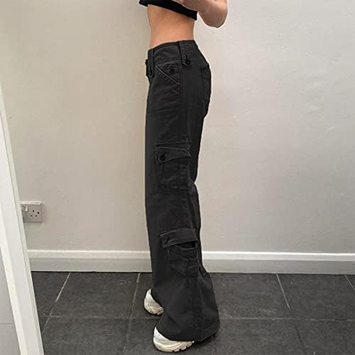 Jeans para mulheres, Y2K Baixa Low Rise Quart Button Zip Up Bell Bottom Retro perna larga lisa perna lisa com bolsos