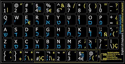 4Keyboard inglês-hebrew-spanish não transparente decalques de teclado Bunco preto para desktop, laptop e notebook
