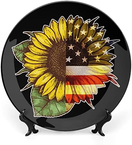 Placa decorativa de cerâmica de bandeira americana de girassol com exibição Gretos de casamento de aniversário personalizados