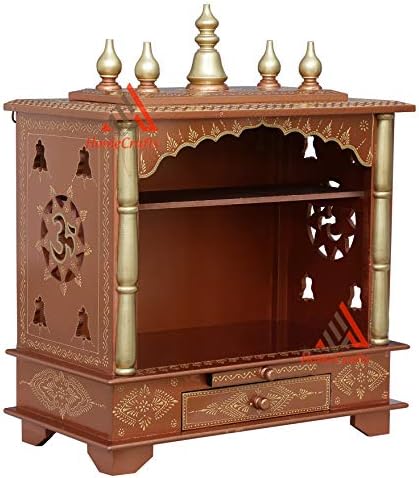 HomeCrafts pintados à mão Temple/ casa Mandir/ Deus Stand para casa/ Pooja Stand/ Home Mandap/ Pooja Mandir com portas e tamanho médio- 18x12x24 polegadas