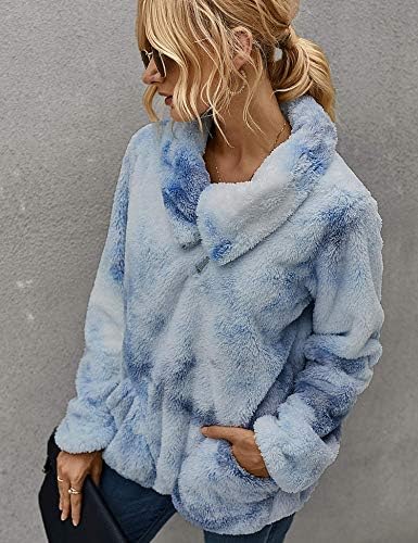 RomanStii Work Warm Sherpa Pullover Half Zip Lapeel Fluffy Fuzzy Sweatshirt Outwear com bolsos